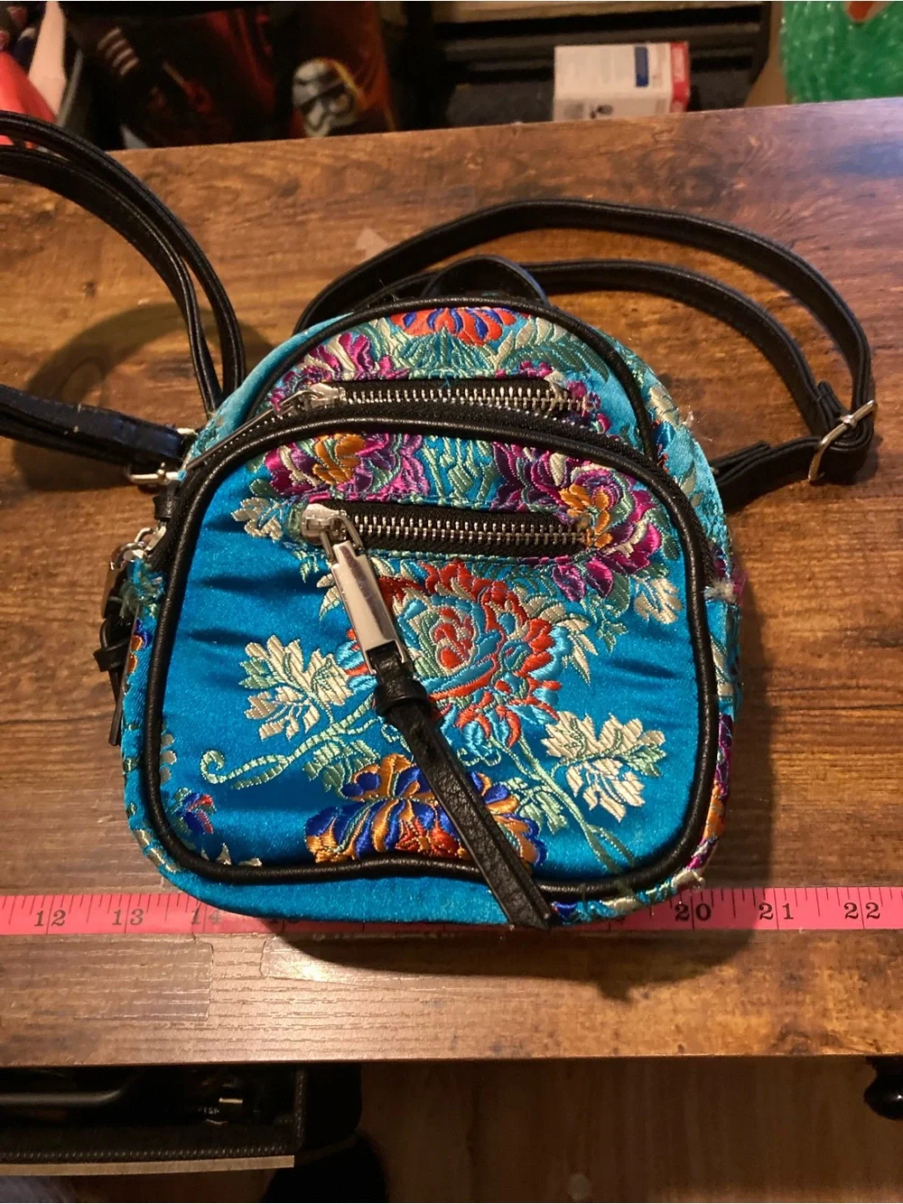 Blue Chinese style embroidered floral mini backpack